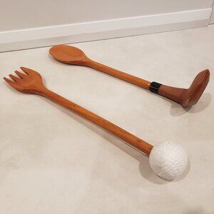 Wooden golf themed large fork and spoon